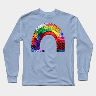 Retro Rainbow Sequin Print 70s 80s Vibe Long Sleeve T-Shirt